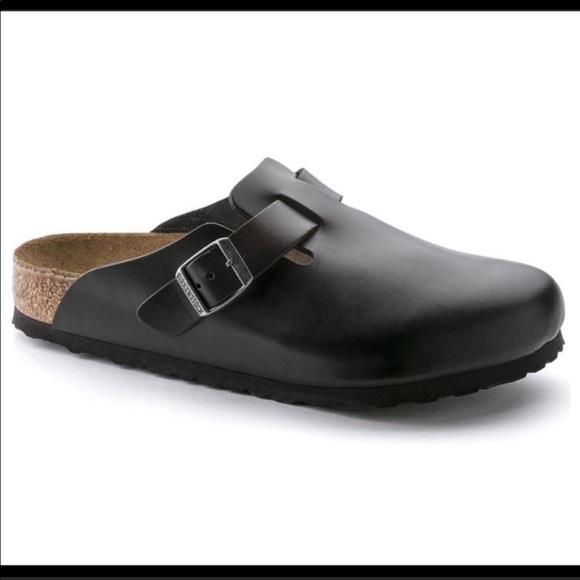 Birkenstock Shoes - Birkenstock Black Leather Boston Clogs Sz 39